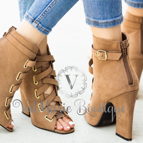 LAST 1! SUEDE LACE UP PEEP TOE BOOTIES - Picture 2 of 5